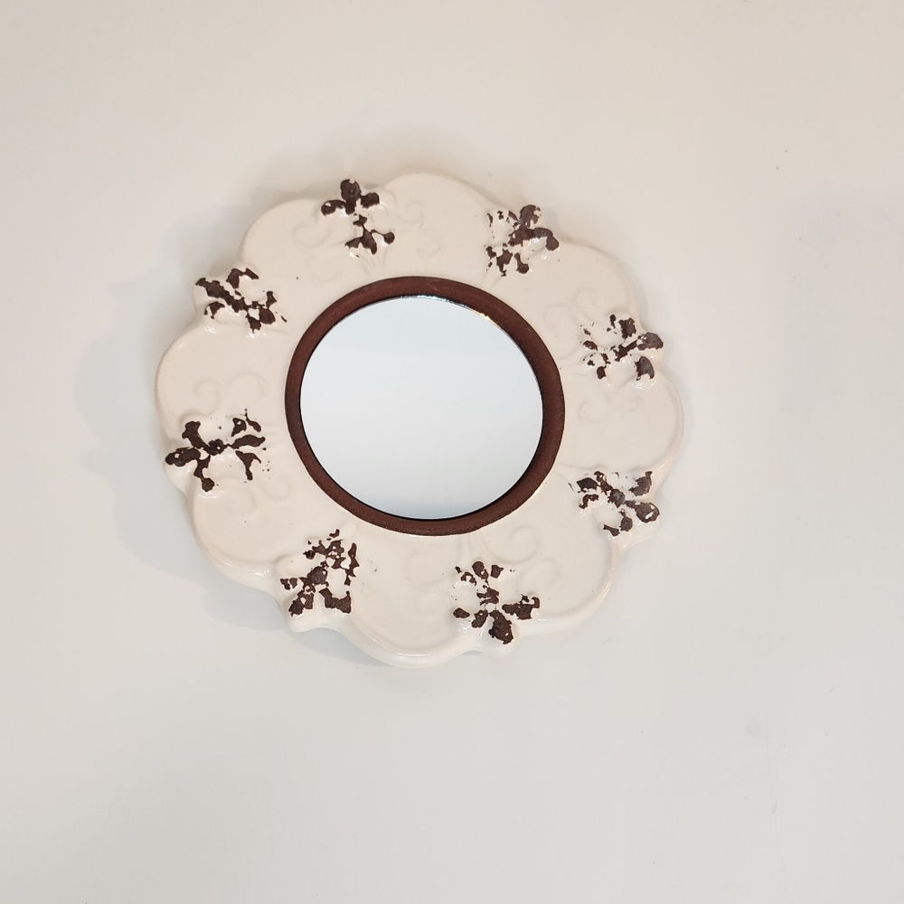 Stonebriar Decorative 8" Antique White Round Ceramic Accent Wall Mirror